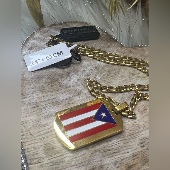 NWT Men's Stainless Steel Puerto Rico Flag Gold Necklace Size 24” =61CM - Picture 5 of 8
